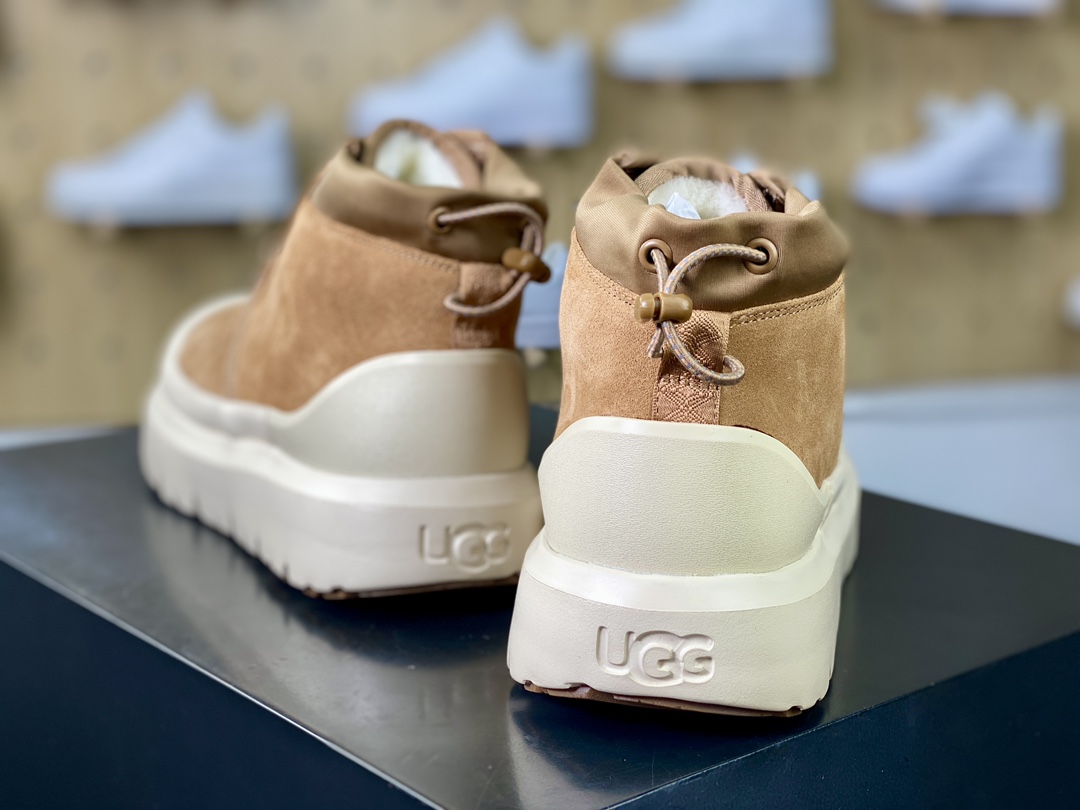 320 UGG M Neumel Weather Hybrid 纽姆防水混合系列中帮厚底轻量休闲运动工装袋鼠靴“加绒栗黄米白底”1143991-CHE