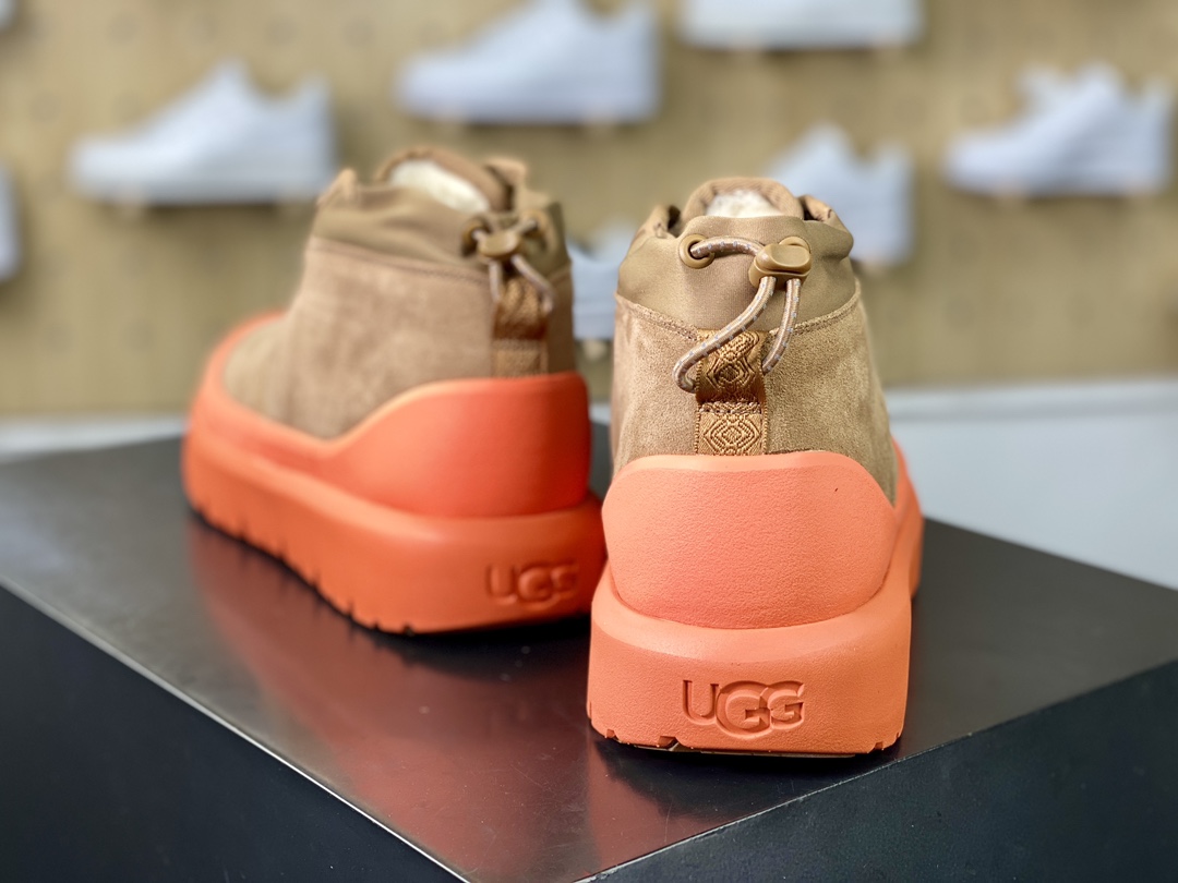 320 UGG M Neumel Weather Hybrid 纽姆防水混合系列中帮厚底轻量休闲运动工装袋鼠靴“加绒栗黄亮橙底”1143991-CHE