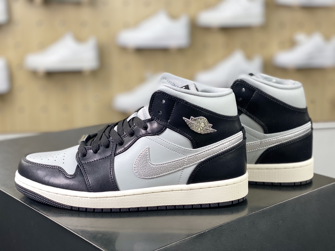 Nike Wmns Air Jordan 1 Mid SE ”Glitter Swoosh” AJ1 Jordan Generation Basketball Shoes ”Black, White and Gray” FB9892-002