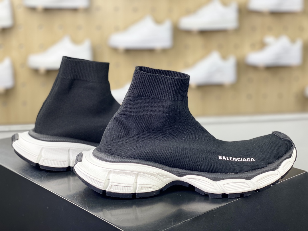 280 巴黎世家BALENCIAGA 3XL Sock Knit Sneaker 3XL针织系列中帮运动鞋“针织黑白LOGO”758483 W2DG1 1090