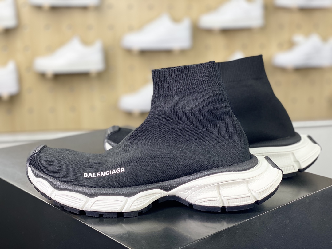 280 巴黎世家BALENCIAGA 3XL Sock Knit Sneaker 3XL针织系列中帮运动鞋“针织黑白LOGO”758483 W2DG1 1090