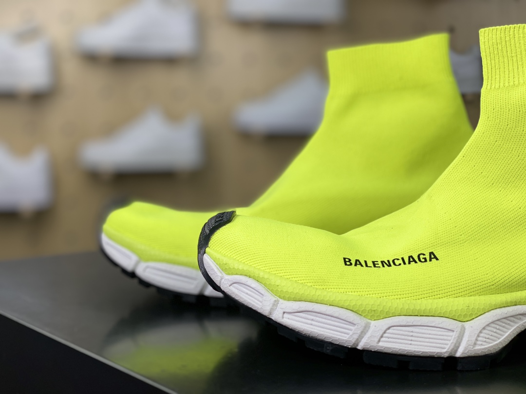 280 巴黎世家BALENCIAGA 3XL Sock Knit Sneaker 3XL针织系列中帮袜运动鞋“针织荧光黄黑LOGO”758483 W2DG1 7090