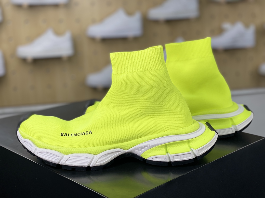 280 巴黎世家BALENCIAGA 3XL Sock Knit Sneaker 3XL针织系列中帮袜运动鞋“针织荧光黄黑LOGO”758483 W2DG1 7090