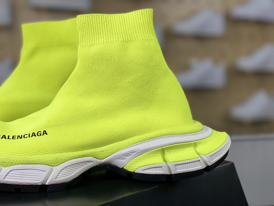 280 巴黎世家BALENCIAGA 3XL Sock Knit Sneaker 3XL针织系列中帮袜运动鞋“针织荧光黄黑LOGO”758483 W2DG1 7090