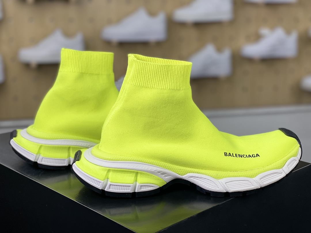 280 巴黎世家BALENCIAGA 3XL Sock Knit Sneaker 3XL针织系列中帮袜运动鞋“针织荧光黄黑LOGO”758483 W2DG1 7090