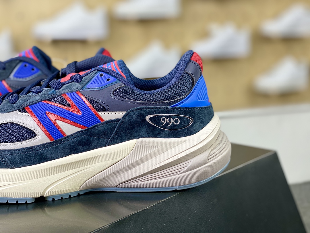 Kith x Madison Square Garden x NBNew Balance in USA M990V6 ”New York Rangers” Sixth Generation Series Running Shoes ”Jointly Branded Navy Blue and Red” U990KR6