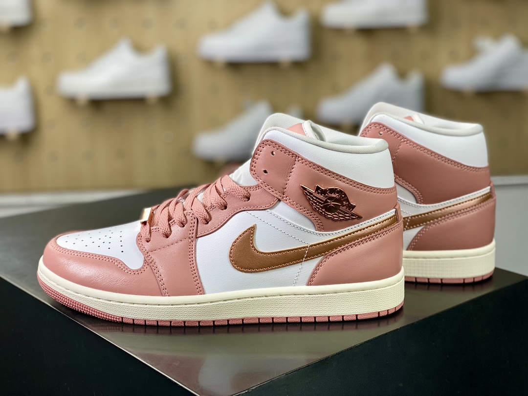 Nike Air Jordan 1 Mid ”Panda Elephant” AJ1 Jordan first generation mid-top basketball shoes ”white pink rose gold” FB9892-670