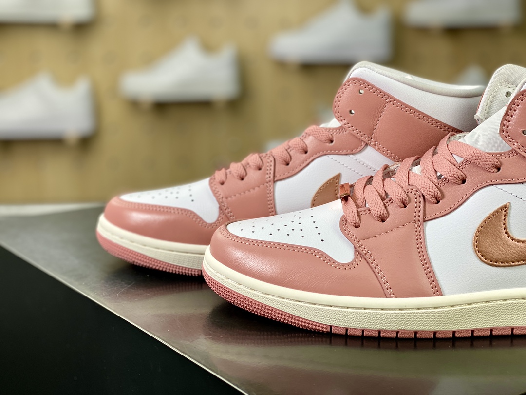 Nike Air Jordan 1 Mid ”Panda Elephant” AJ1 Jordan first generation mid-top basketball shoes ”white pink rose gold” FB9892-670