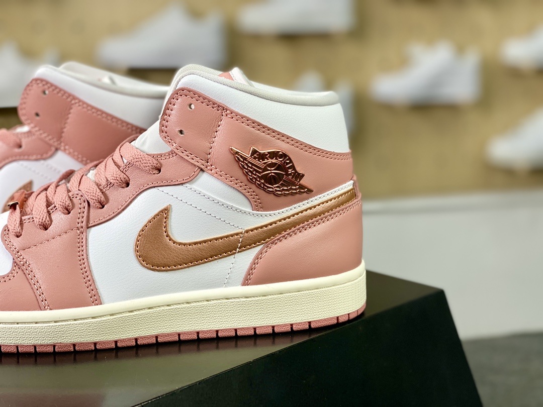 Nike Air Jordan 1 Mid ”Panda Elephant” AJ1 Jordan first generation mid-top basketball shoes ”white pink rose gold” FB9892-670