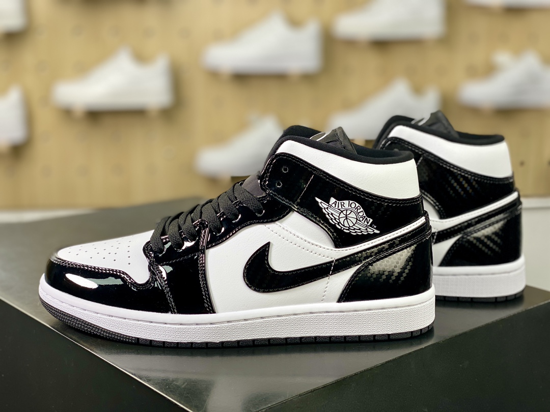 200 NIKE Air Jordan 1 Retro Mid GS"All-Star"AJ1乔丹一代中帮篮球鞋“漆皮黑白碳纤”DD1649-001