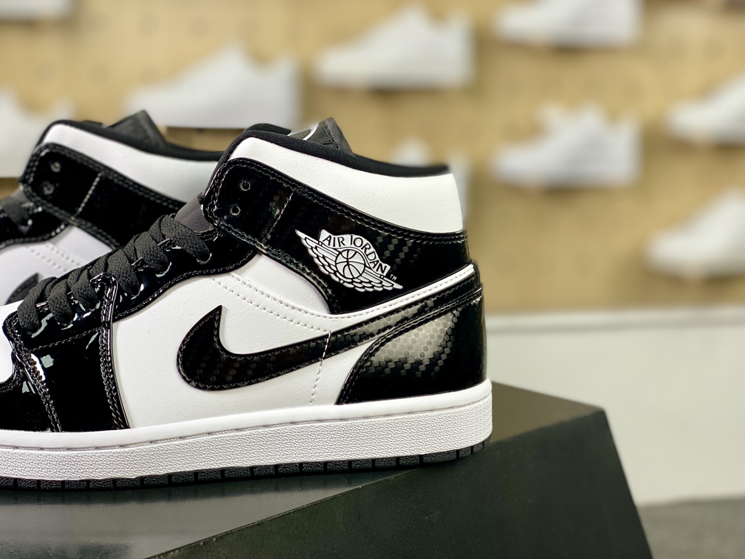 200 NIKE Air Jordan 1 Retro Mid GS"All-Star"AJ1乔丹一代中帮篮球鞋“漆皮黑白碳纤”DD1649-001