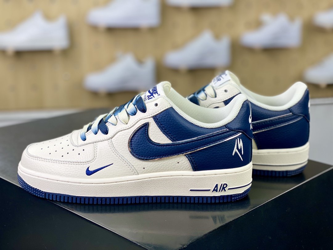 Fat Joe x Nike Air Force 1 Low ”Terror Squad” Air Force One classic low-top sneakers ”Splicing off-white and navy blue TS embroidery” IO5636-999