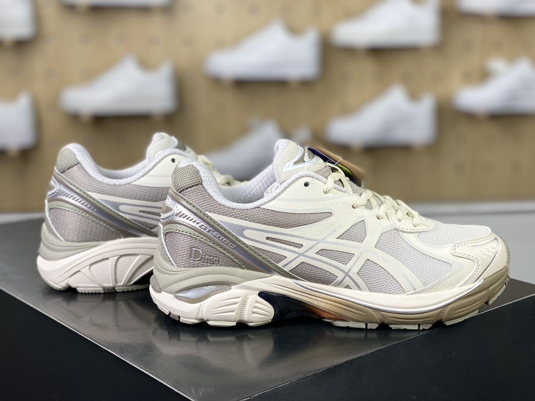 /Asics GT-2160 series low-top retro casual sports running shoes ”beige, silver, black and green” 1201A995-100