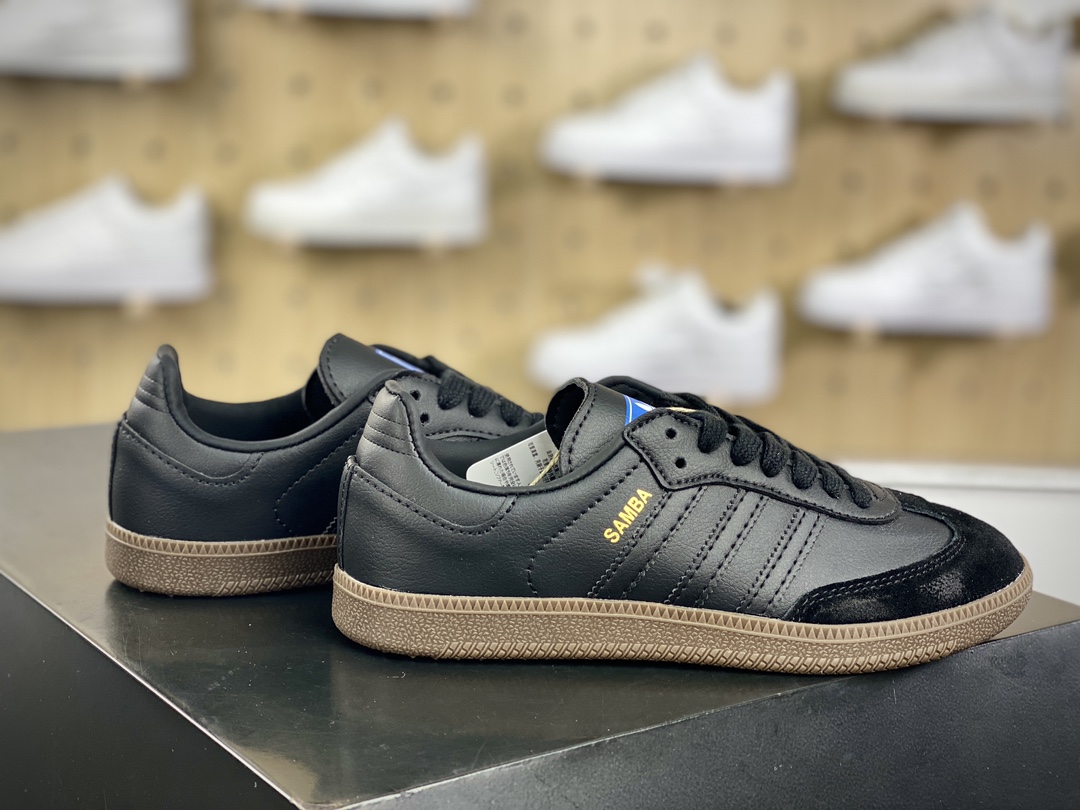 / Adidas Originals Samba OG Samba Series Gentleman Sneakers ”Leather Black Gold Raw Rubber Sole” IE3438