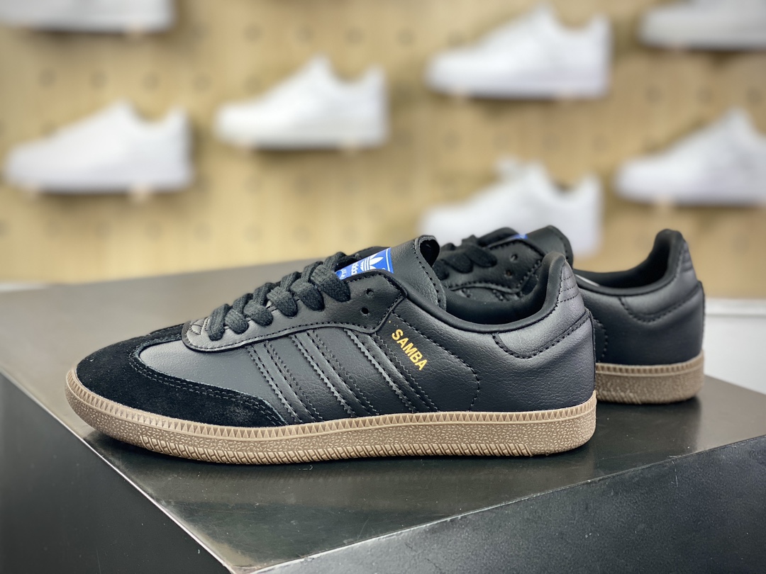/ Adidas Originals Samba OG Samba Series Gentleman Sneakers ”Leather Black Gold Raw Rubber Sole” IE3438