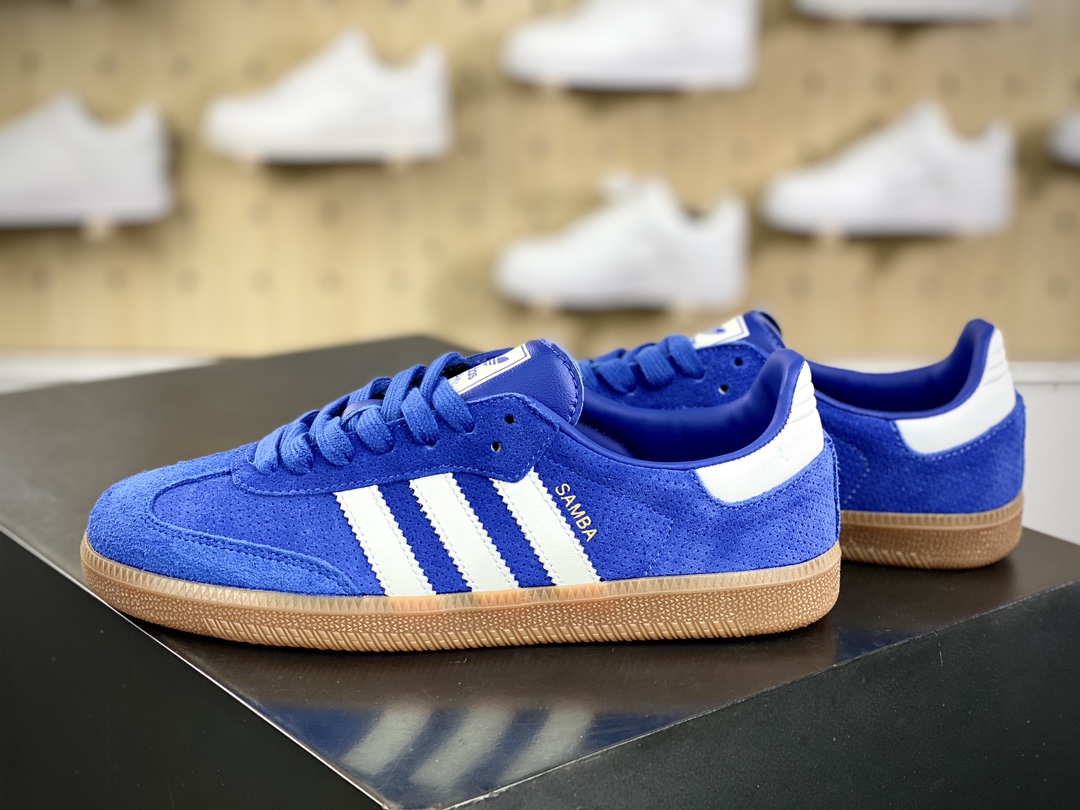Adidas Originals Samba Vegan OG Samba Series Sneakers ”Foil Punching University Blue and White Rubber Sole” HP7901