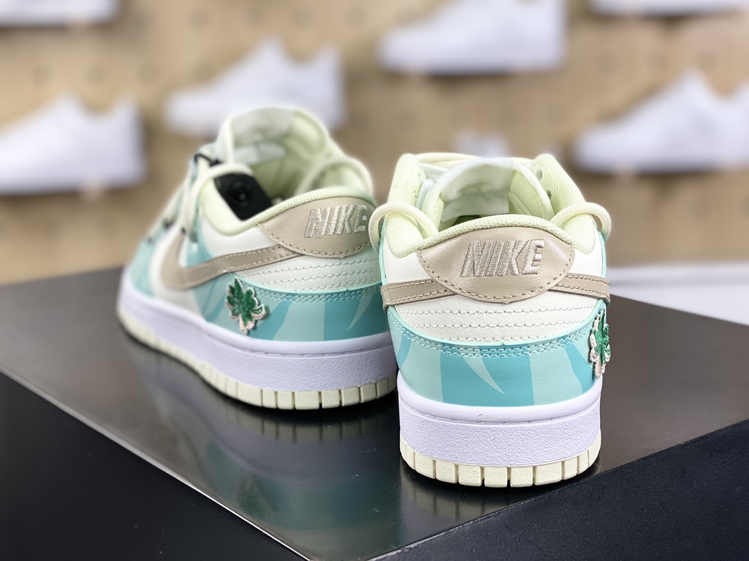 300 耐克Nike SB Dunk Low Lot"Beige/Mint/Coconut Tree"扣篮板鞋“蒂芙尼绿四叶草绑绳”DJ6188-100