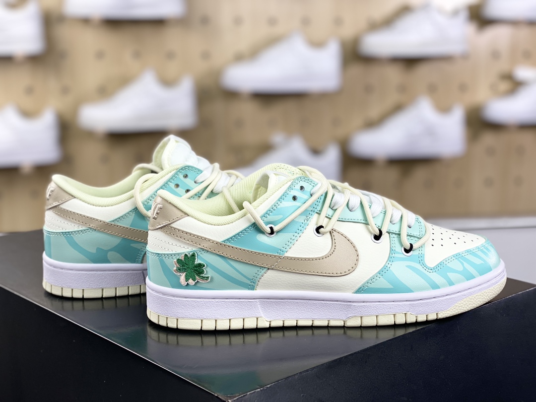 300 耐克Nike SB Dunk Low Lot"Beige/Mint/Coconut Tree"扣篮板鞋“蒂芙尼绿四叶草绑绳”DJ6188-100