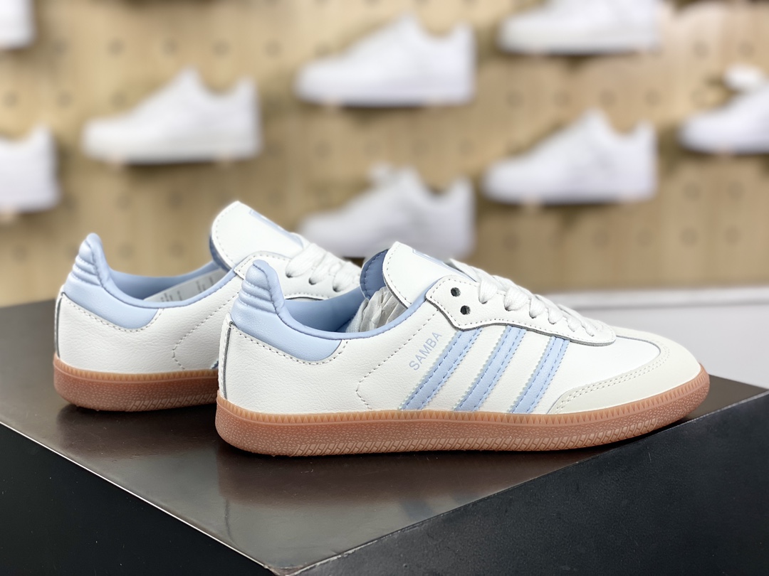 140 阿迪达斯/三叶草Adidas Originals Samba OG 桑巴舞系列板鞋“皮革白奶蓝生胶底”IE0877