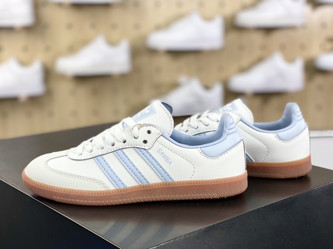 140 阿迪达斯/三叶草Adidas Originals Samba OG 桑巴舞系列板鞋“皮革白奶蓝生胶底”IE0877