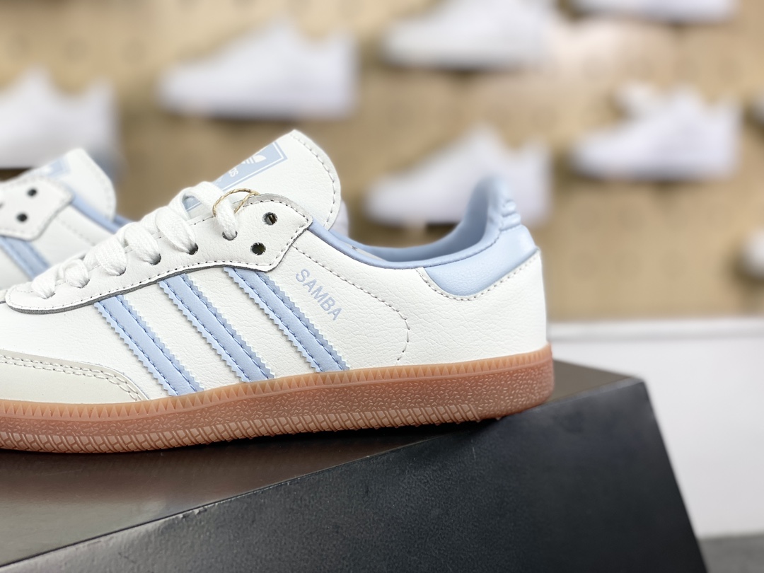 140 阿迪达斯/三叶草Adidas Originals Samba OG 桑巴舞系列板鞋“皮革白奶蓝生胶底”IE0877