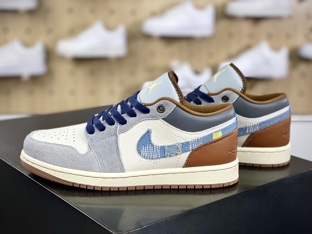 180 耐克Nike Air Jordan 1 Low SE”Phantom Denim Swoosh”AJ1乔丹一代篮球鞋“灰棕牛仔蓝情人节”FZ5042-041