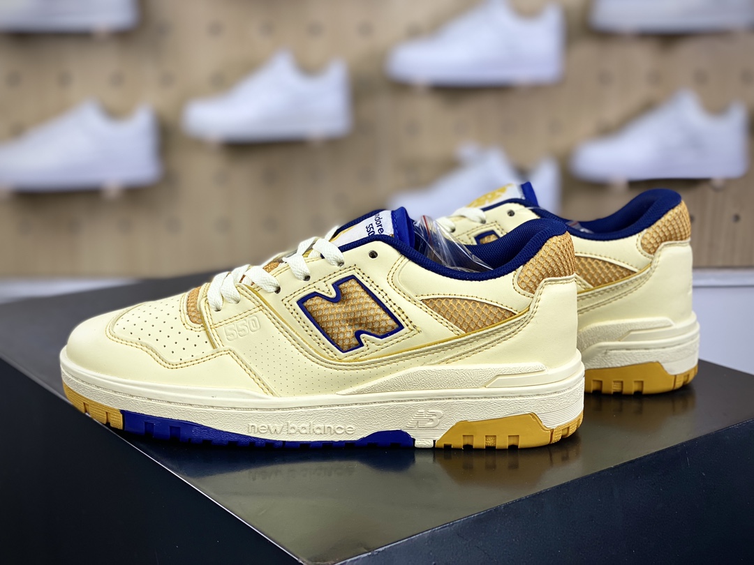 200 NB新百伦New Balance BB550系列经典篮球板鞋“皮革米白浅蓝黄”BB550NCF