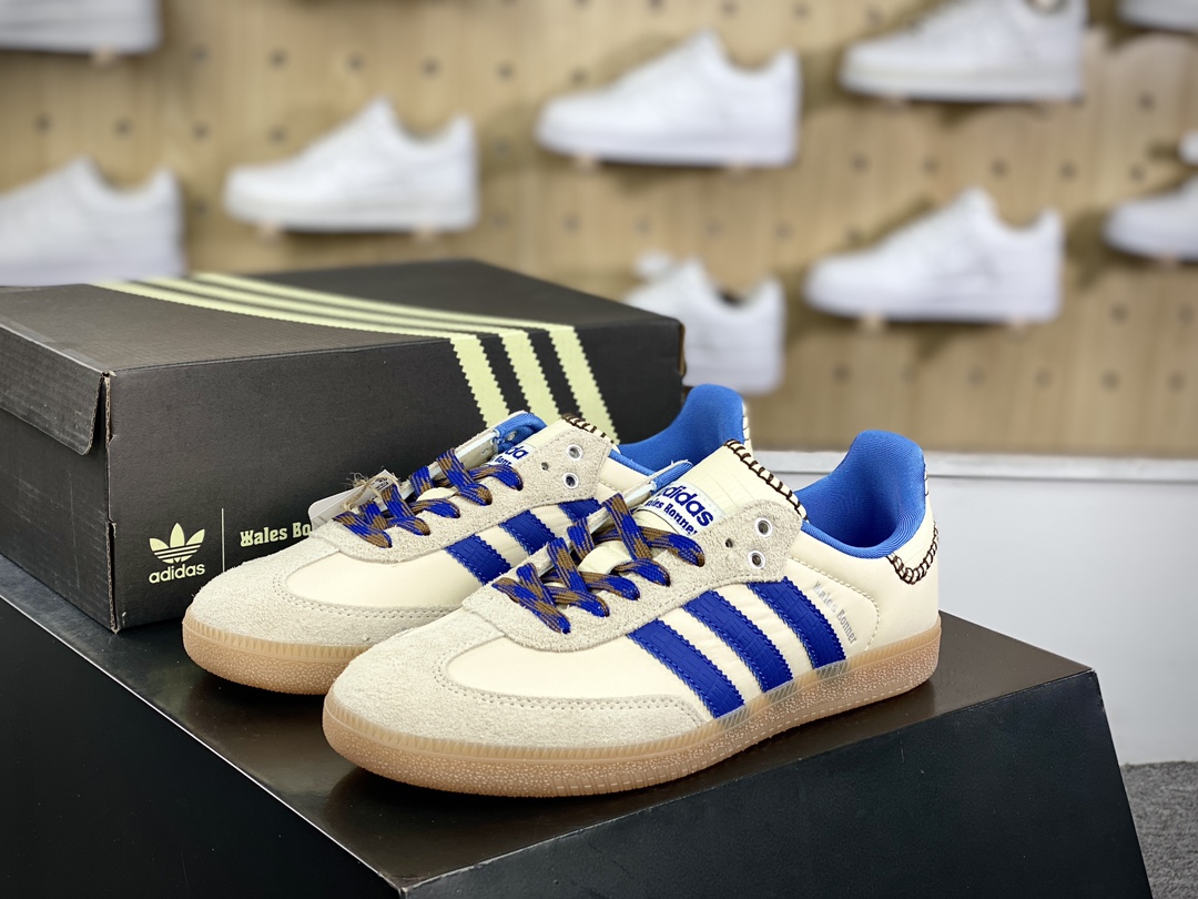 200 Wales Bonner x Adidas Originals Samba Classic”White/Royal Blue/Gum”桑巴舞板鞋“联名米白皇家蓝生胶底”IH7756