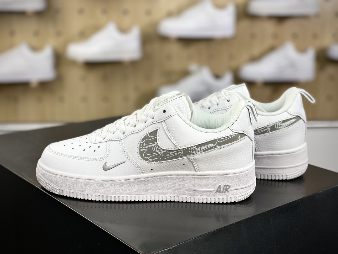 220 耐克Nike Air Force 1 ′07 LV8 Low Premium”Cut Out/White/Jade Mini Swoosh”空军一号板鞋“皮革白灰小双钩3M钩”FB8971-600