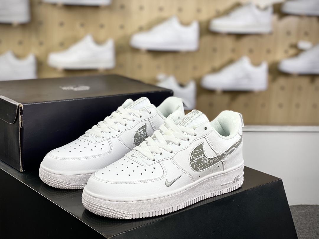 220 耐克Nike Air Force 1 ′07 LV8 Low Premium”Cut Out/White/Jade Mini Swoosh”空军一号板鞋“皮革白灰小双钩3M钩”FB8971-600