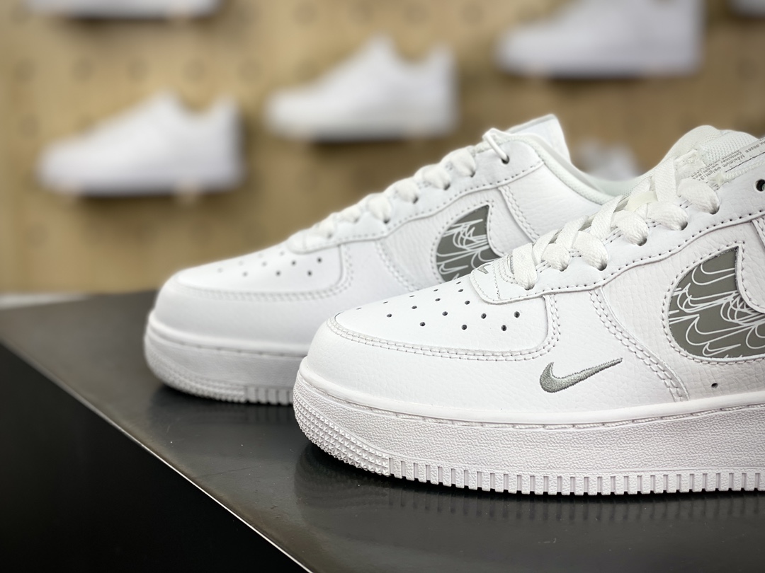 220 耐克Nike Air Force 1 ′07 LV8 Low Premium”Cut Out/White/Jade Mini Swoosh”空军一号板鞋“皮革白灰小双钩3M钩”FB8971-600