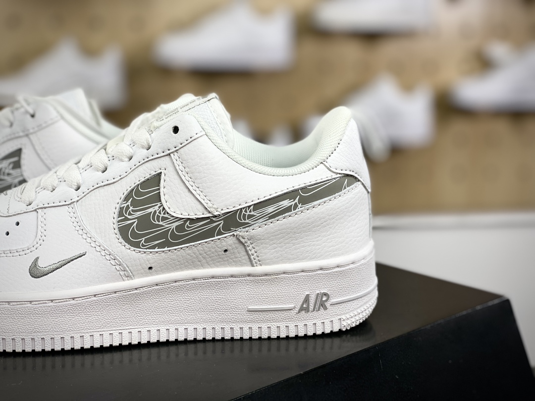 220 耐克Nike Air Force 1 ′07 LV8 Low Premium”Cut Out/White/Jade Mini Swoosh”空军一号板鞋“皮革白灰小双钩3M钩”FB8971-600