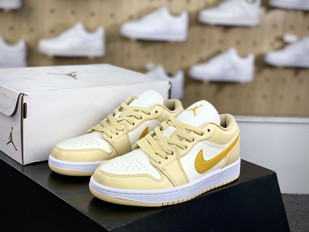 200 耐克Nike Wmns Air Jordan 1 Low GS”Team Gold”AJ1乔丹一代篮球鞋“皮革米黄”DC0774-170