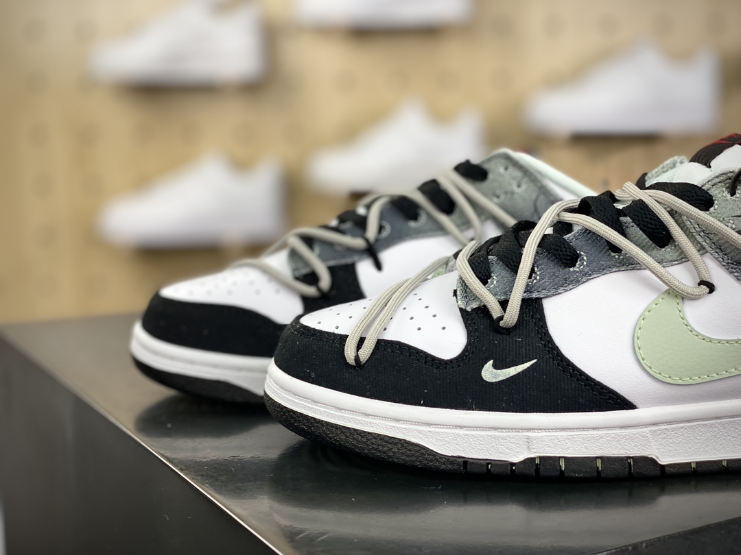 280 耐克Nike SB Dunk Low Lot"Dark Fringe"扣篮系列低帮板鞋“黑白绿暗纹绑绳”DV0827-100