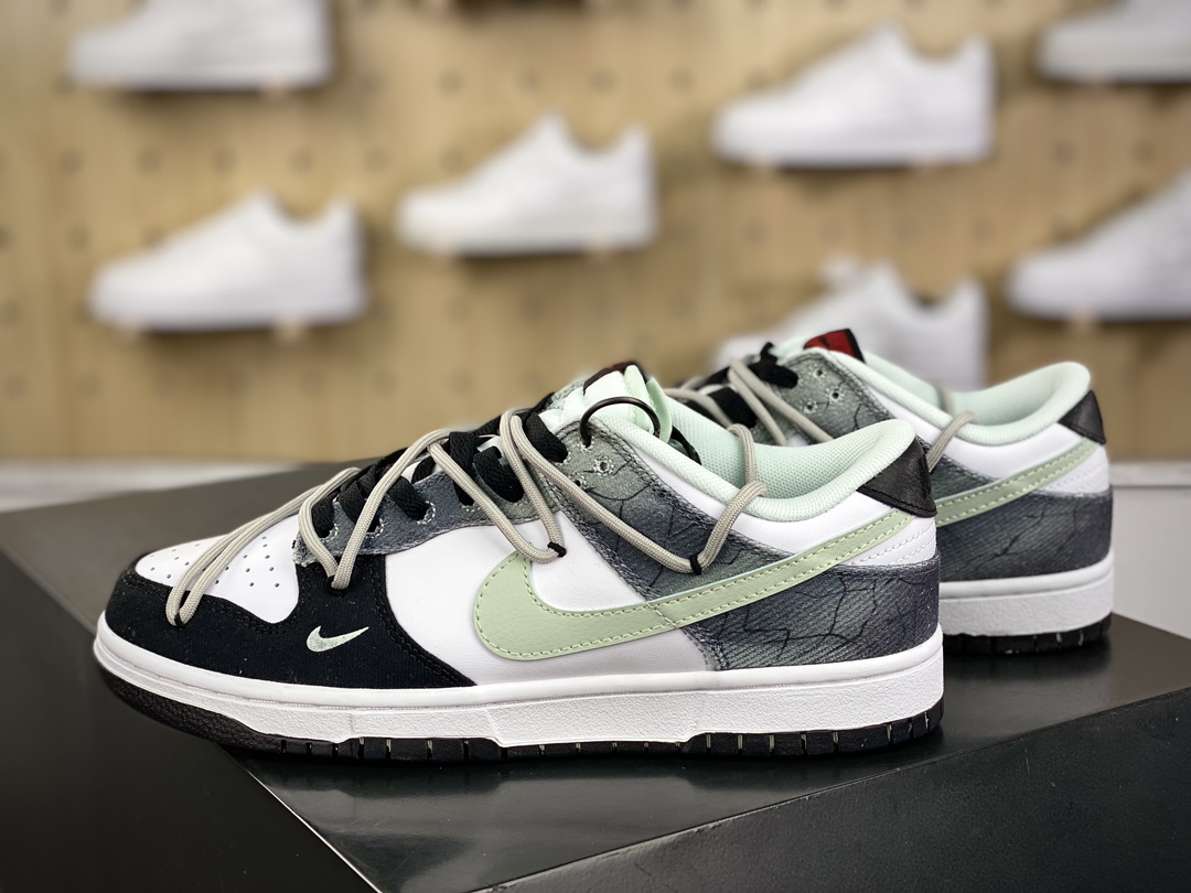 280 耐克Nike SB Dunk Low Lot"Dark Fringe"扣篮系列低帮板鞋“黑白绿暗纹绑绳”DV0827-100