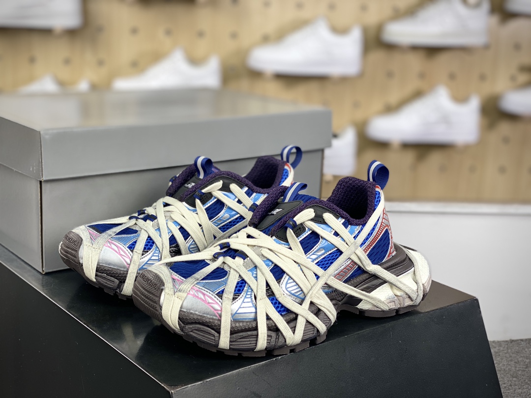 500 巴黎世家BALENCIAGA 3XL Extreme Lace Sneakers 3+捆绑慢跑鞋“深蓝银蓝红木乃伊绑绳”778697 W3XLL 0525