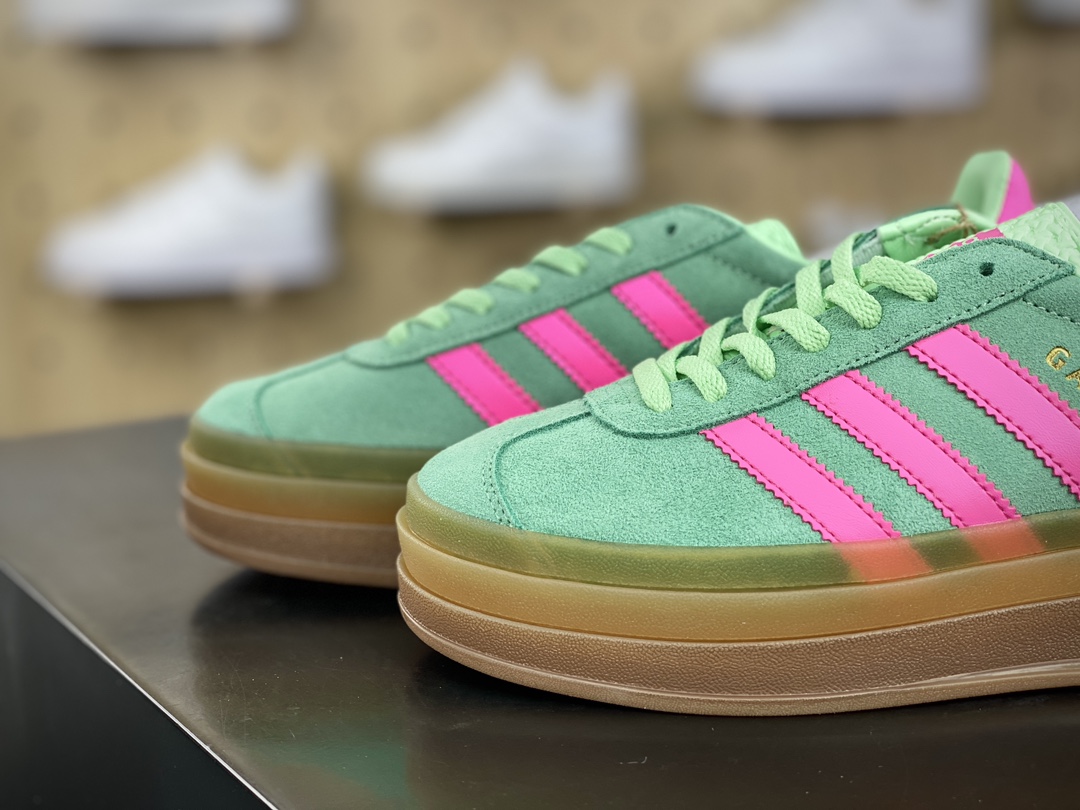 180 阿迪达斯Adidas Originals Gazelle Bold W 羚羊松糕板鞋“翻毛薄荷绿骚粉生胶底”H06125