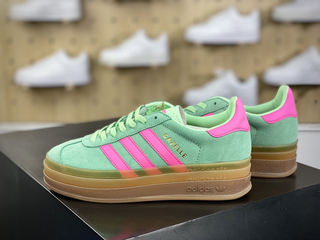 180 阿迪达斯Adidas Originals Gazelle Bold W 羚羊松糕板鞋“翻毛薄荷绿骚粉生胶底”H06125