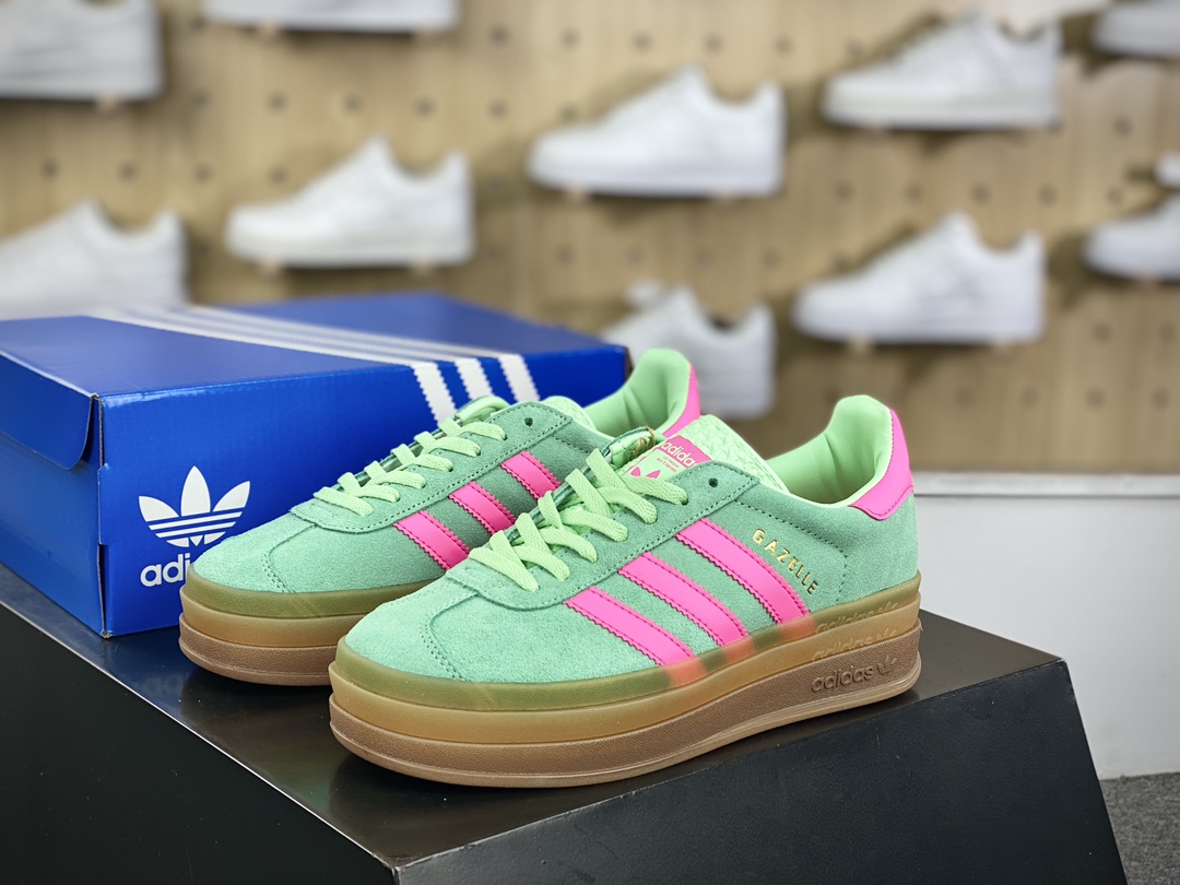 180 阿迪达斯Adidas Originals Gazelle Bold W 羚羊松糕板鞋“翻毛薄荷绿骚粉生胶底”H06125