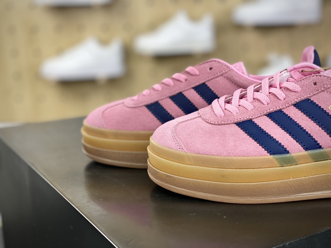 180 阿迪达斯Adidas Originals Gazelle Bold W 羚羊松糕系列板鞋“翻毛玫粉藏蓝生胶底”HO6122