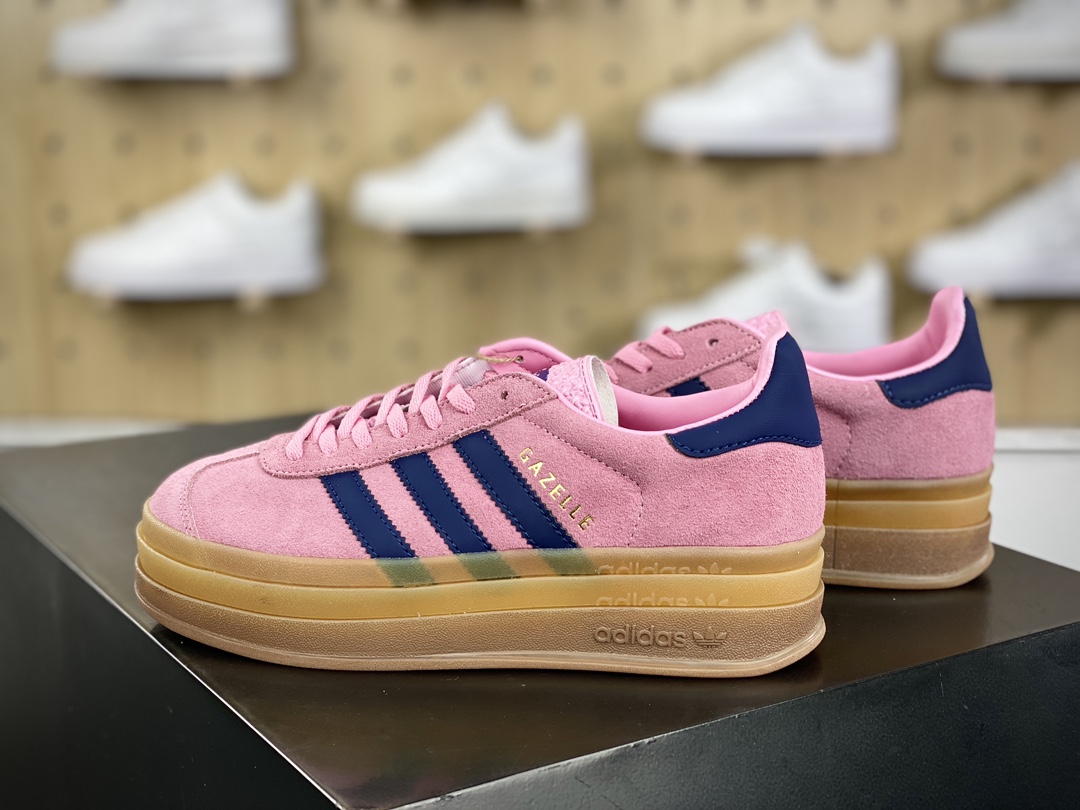 180 阿迪达斯Adidas Originals Gazelle Bold W 羚羊松糕系列板鞋“翻毛玫粉藏蓝生胶底”HO6122