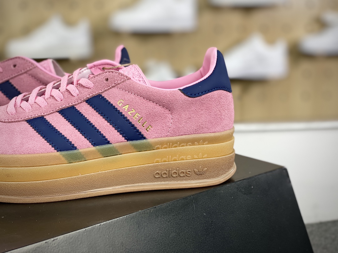 180 阿迪达斯Adidas Originals Gazelle Bold W 羚羊松糕系列板鞋“翻毛玫粉藏蓝生胶底”HO6122