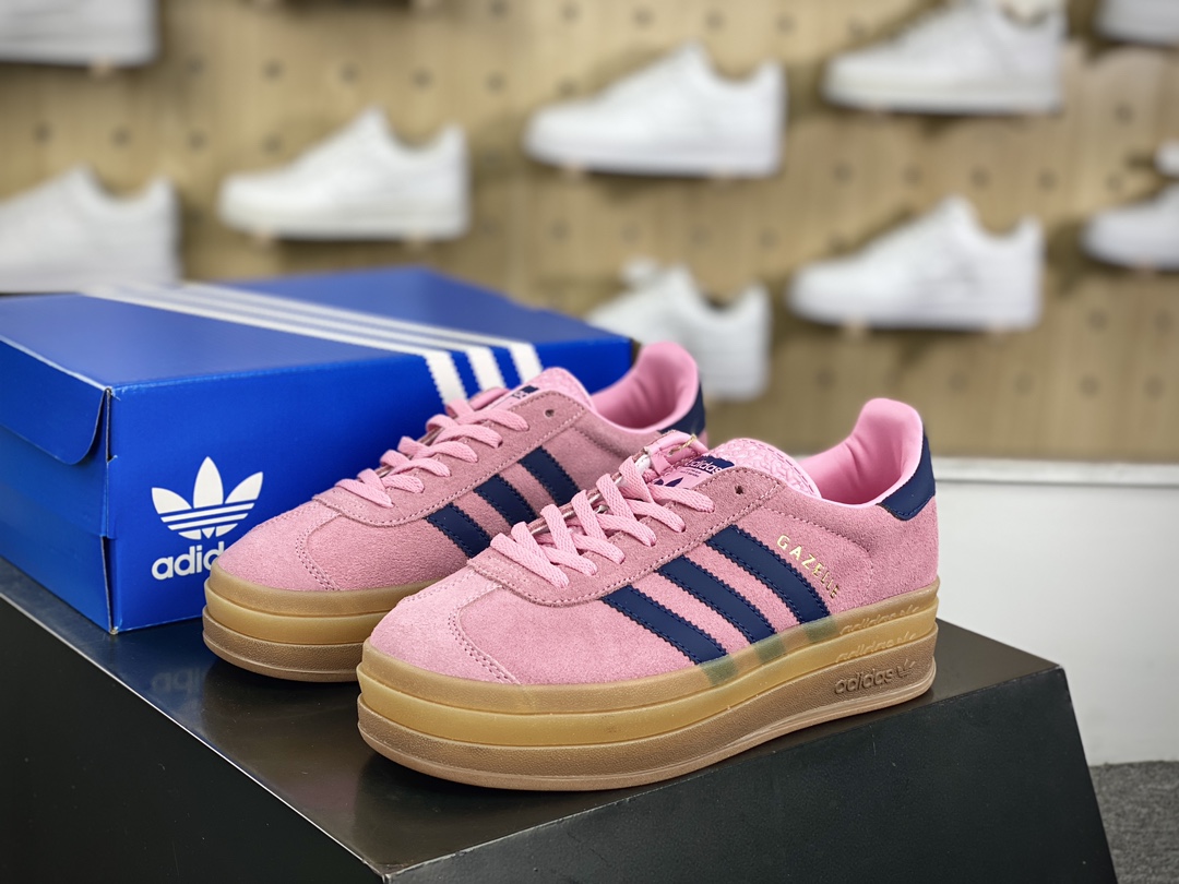 180 阿迪达斯Adidas Originals Gazelle Bold W 羚羊松糕系列板鞋“翻毛玫粉藏蓝生胶底”HO6122