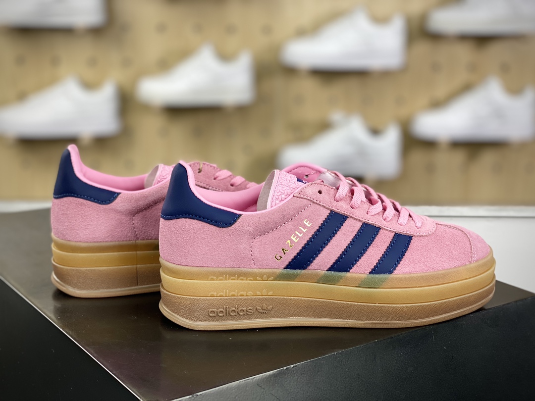 180 阿迪达斯Adidas Originals Gazelle Bold W 羚羊松糕系列板鞋“翻毛玫粉藏蓝生胶底”HO6122