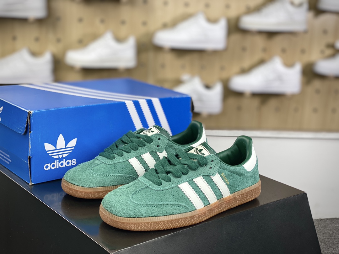 160 阿迪达斯/三叶草Adidas Originals Samba Vegan OG桑巴舞板鞋“翻毛皮冲孔草绿白”HP7902