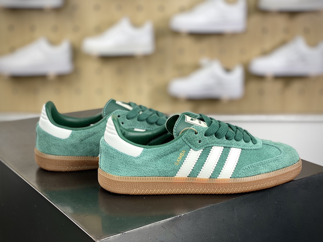 160 阿迪达斯/三叶草Adidas Originals Samba Vegan OG桑巴舞板鞋“翻毛皮冲孔草绿白”HP7902