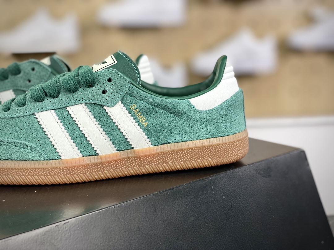 160 阿迪达斯/三叶草Adidas Originals Samba Vegan OG桑巴舞板鞋“翻毛皮冲孔草绿白”HP7902