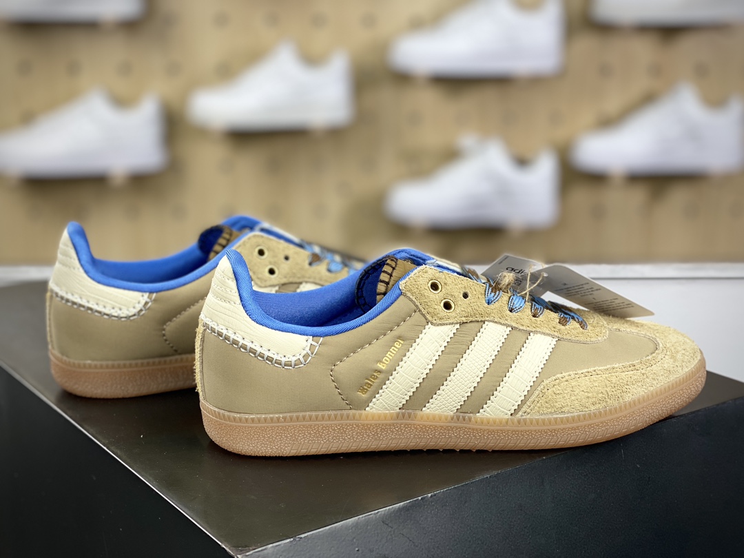 200 Wales Bonner x Adidas Originals Samba Classic”Tan/White/Gum”桑巴舞板鞋“联名奶茶黄奶白蓝生胶底”IH3261