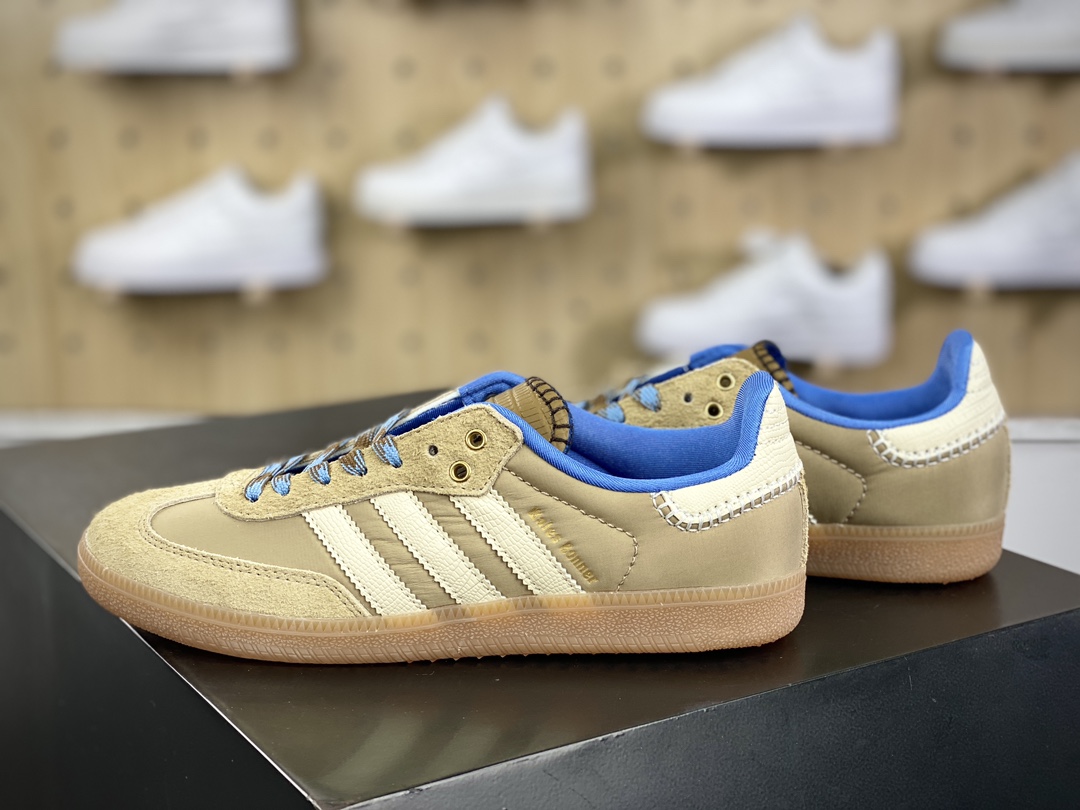 200 Wales Bonner x Adidas Originals Samba Classic”Tan/White/Gum”桑巴舞板鞋“联名奶茶黄奶白蓝生胶底”IH3261