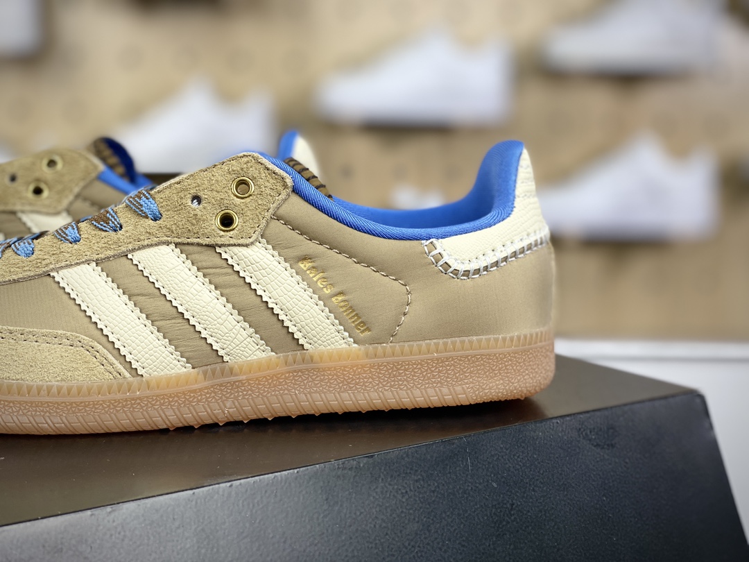 200 Wales Bonner x Adidas Originals Samba Classic”Tan/White/Gum”桑巴舞板鞋“联名奶茶黄奶白蓝生胶底”IH3261